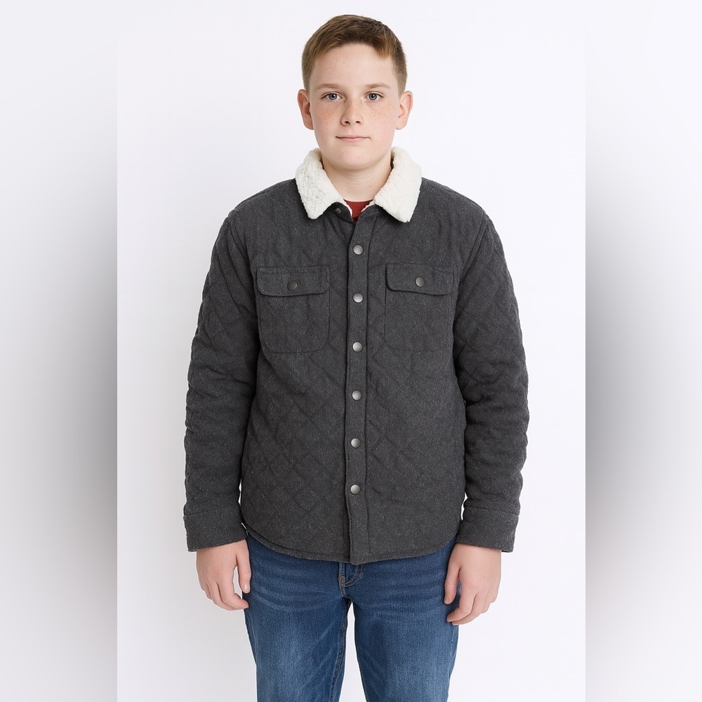 Cat & Jack boys Dark Gray Quilted Jacket with White Collar